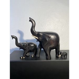 Caylon Wooden Elephant Figurine Lot of 3 - Vintage Rare 1940s